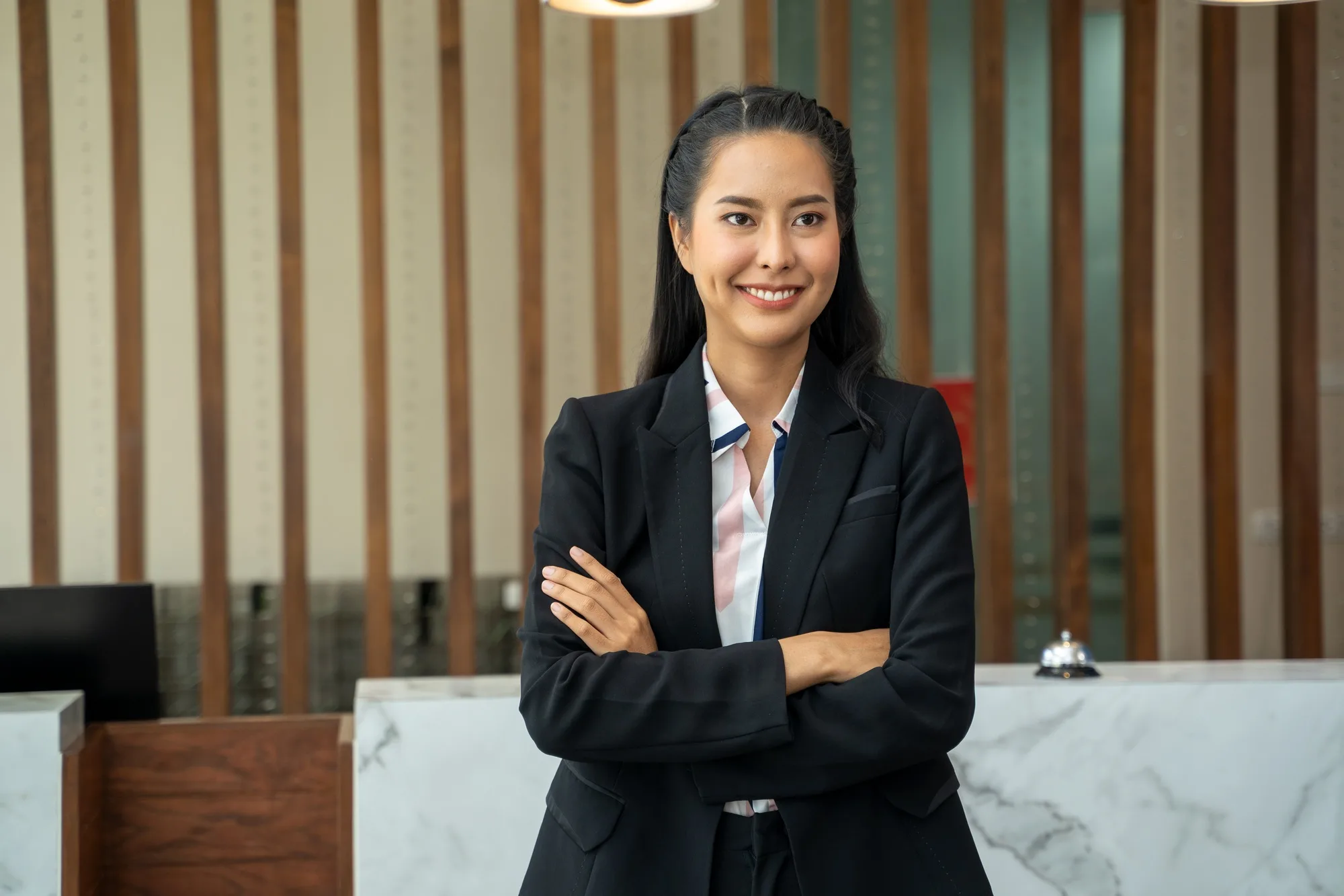 Female hotel receptionist,Portrait of hotel staff at lobby hotel.